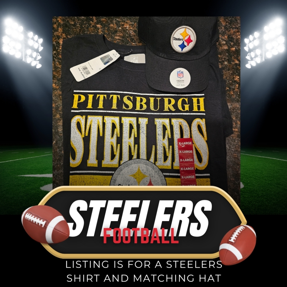 NFL Men's Short Sleeve Steelers Tee--XL Clean Up Fan Favorite Cap-- One Size Blk